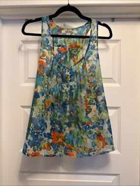 Bluenotes Lightweight Floral Sleeveless Tank Top - Blue & Orange